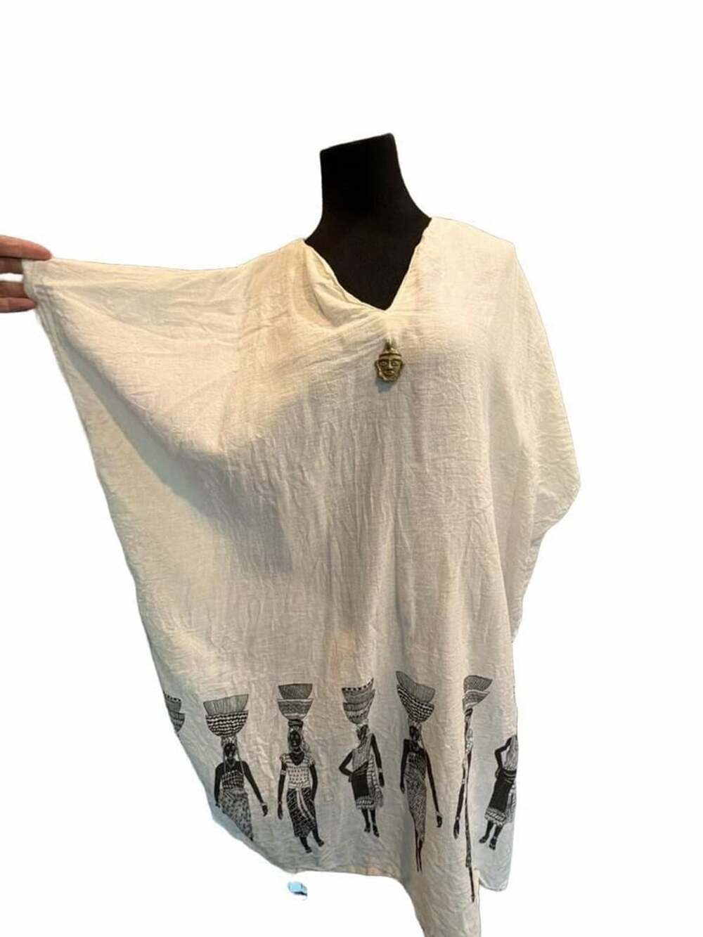 773 Nile Fashions Free Size White Cotton Blend Caftan Dress